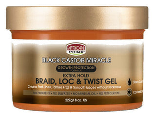 African Pride  Black Castor Miracle Extra Hold  Braid Loc & Twist Gel 8.oz - 227g