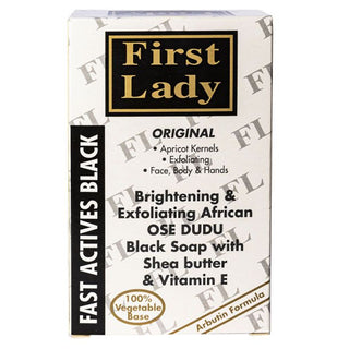 First Lady Original Brightening & Exfoliating African OSE DUDU Black Soap With Shea Butter & Vitamin E 7oz/200g