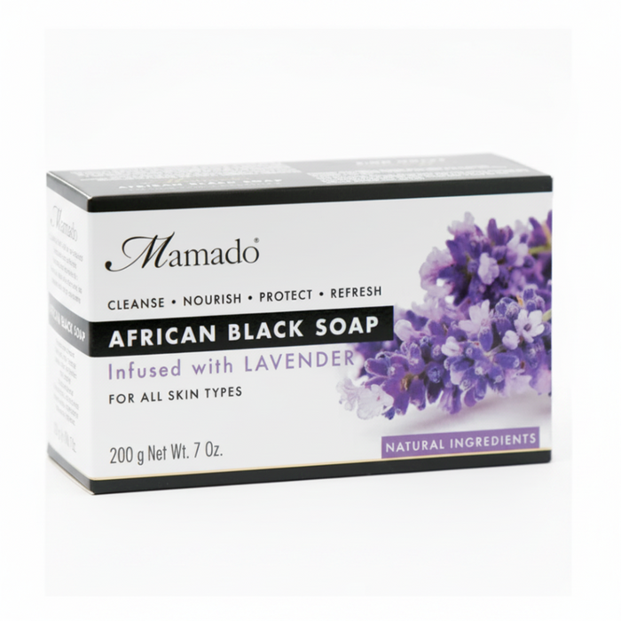 Mamado african black soap with lavender 200g deep cleanse and soothe skin for acne control and soft healthy skin care