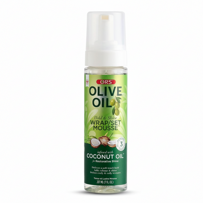 ors olive oil wrap set mousse 207ml for soft hold smooth styling and shiny frizz free hair