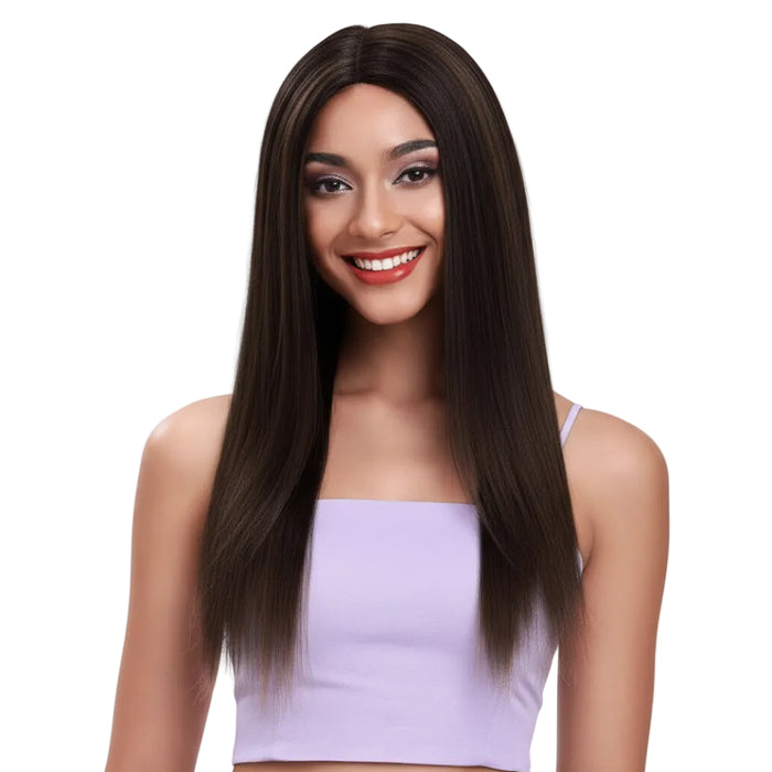 Sleek Madison human hair wig 22 inch straight virgin gold lace front wig in shade 1B
