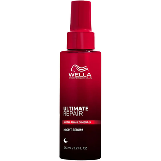 Wella Ultimate Repair Night Serum 95ml repairs damaged hair overnight, reduces breakage, restores softness, and improves shine and strength.