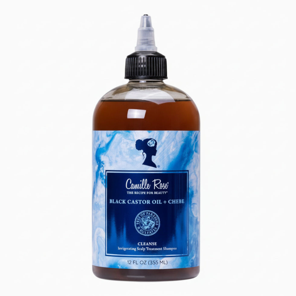 camille rose black castor oil and chebe cleanse invigorating scalp treatment shampoo 355ml strengthening moisturizing hair and scalp care for healthy soft curly textured hair