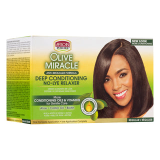 African Pride Olive Miracle Deep Conditioning Anti Breakage No Lye Relaxer Regular Formula-1 Complete Application
