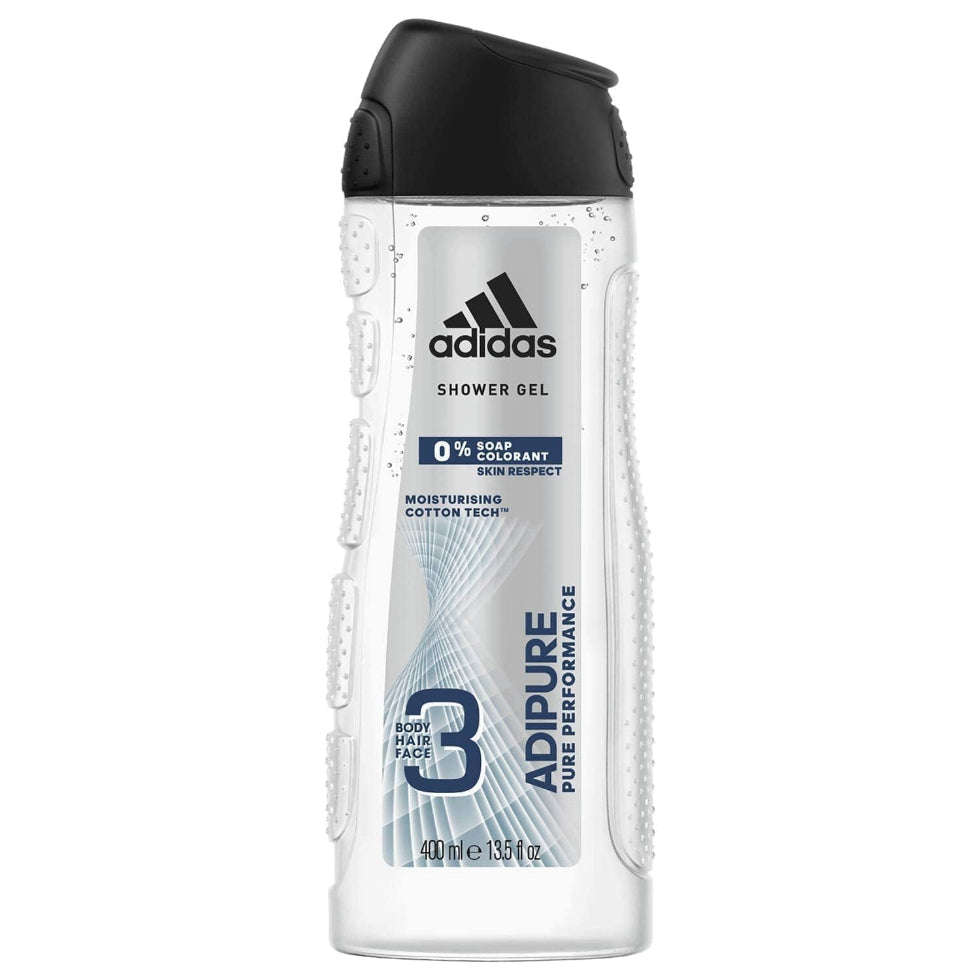 adidas adipure 3in1 shower gel 400ml for body hair face pure performance wash