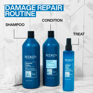 Redken Extreme Strength Repair Conditioner 1000ml professional strengthening conditioner for damaged hair helps reduce breakage detangle smooth strengthen weakened hair restore shine and improve manageability with amino acids arginine and citric acid.