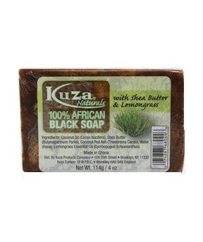 KUZA 100% African Black Soap With Shea Butter & Lemongrass-114g/4oz