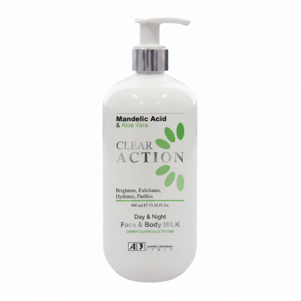 A3 Clear Action Face & Body Milk 400ml | Mandelic Acid & Aloe Vera Lotion