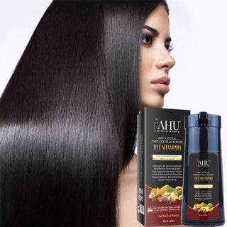 ahu natural instant black hair dye shampoo 500ml quick gray coverage non toxic hair coloring shampoo natural black finish