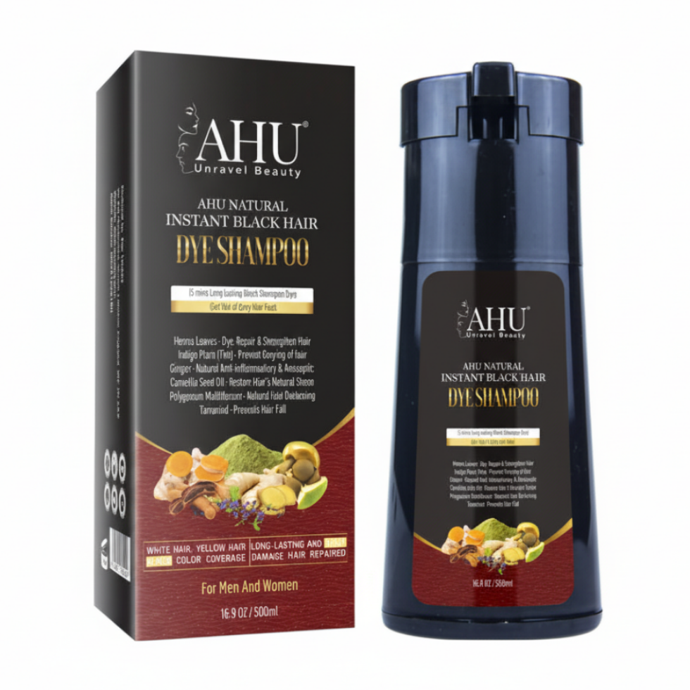ahu natural instant black hair dye shampoo 500ml grey coverage nourishing hair color shampoo for quick easy natural black hair coloring