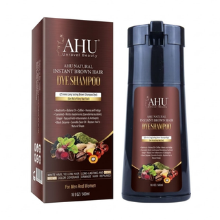 ahu natural instant brown hair dye shampoo 500ml grey coverage nourishing hair color shampoo for quick easy natural brown hair coloring