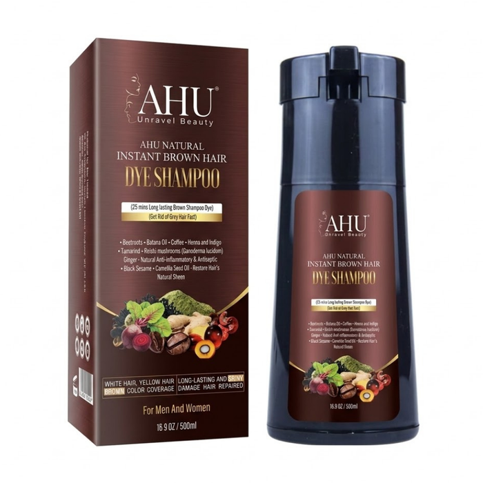 AHU Natural Instant Hair Dye Shampoo 500ml | Grey Coverage & Nourishing Care