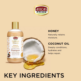 African Pride Moisture Miracle Honey & Coconut Oil Shampoo | 12oz | Nourish & Shine