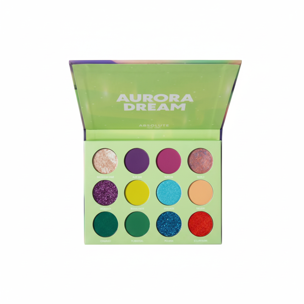 absolute new york aurora dream palette 12 colour eyeshadow multi formula highly pigmented blendable shimmer matte eye makeup palette