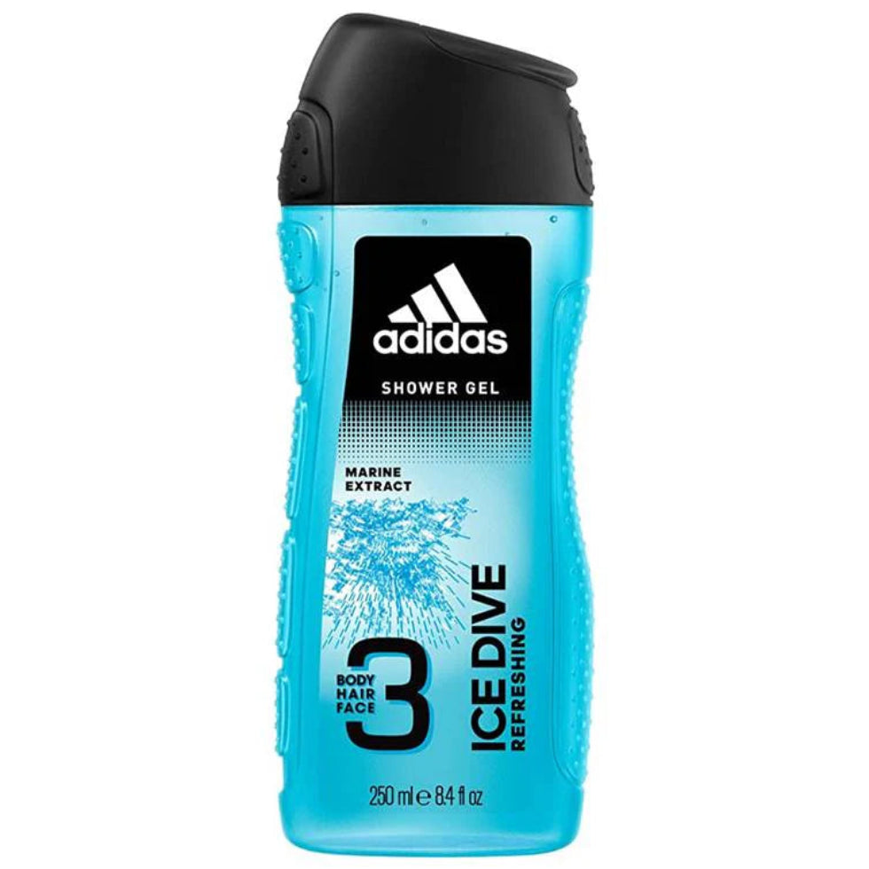 adidas ice dive 3in1 shower gel 250ml for body hair face refreshing cooling wash
