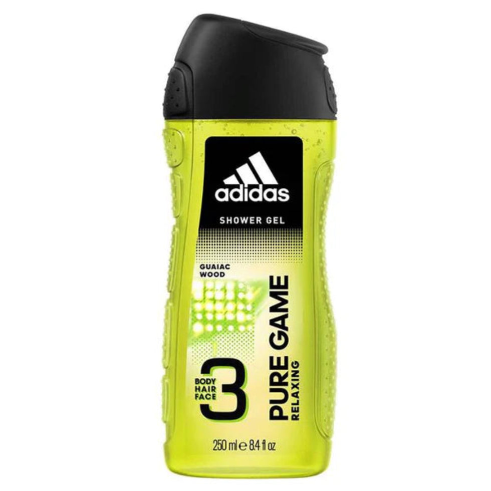 adidas pure game 3in1 shower gel 250ml for body hair face relaxing wash