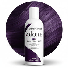 adore 186 rich eggplant semi permanent hair color 118ml conditioning hair dye with deep purple tones and glossy shine for soft vibrant hair