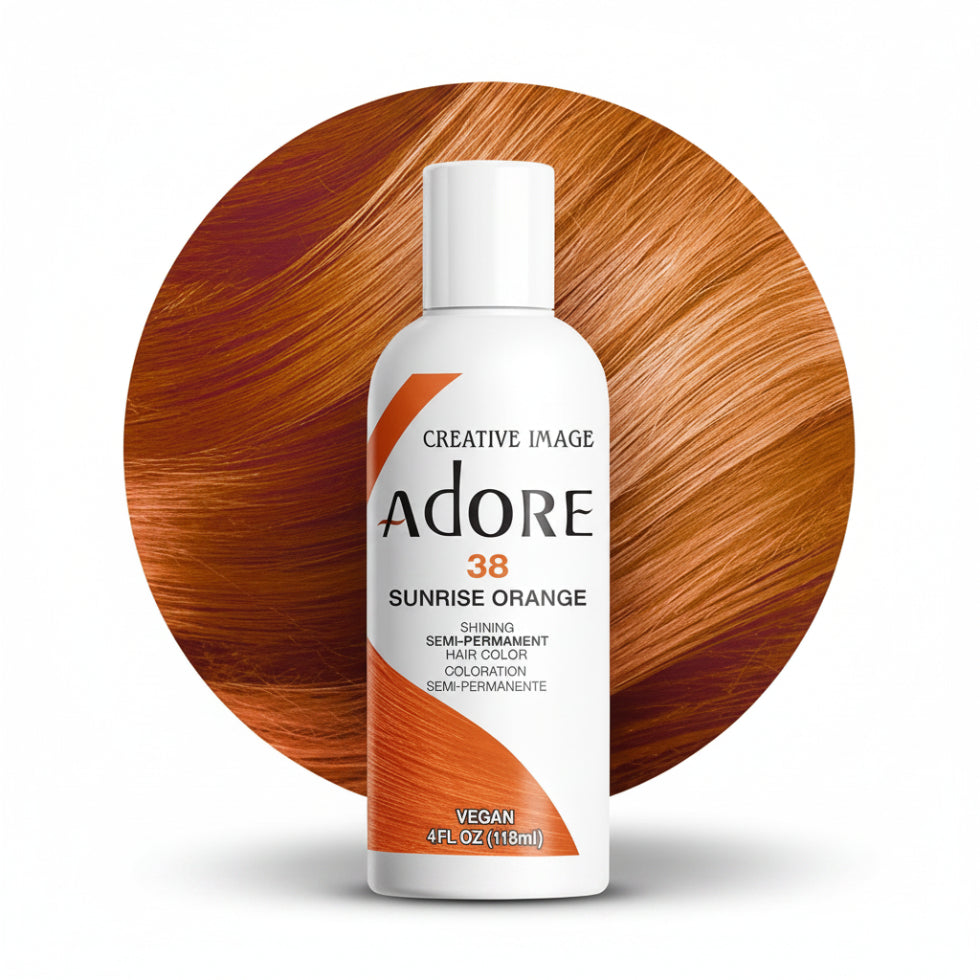 adore 38 sunrise orange semi permanent hair color 118ml conditioning hair dye with bright orange sunrise tones and glossy shine for soft vibrant hair