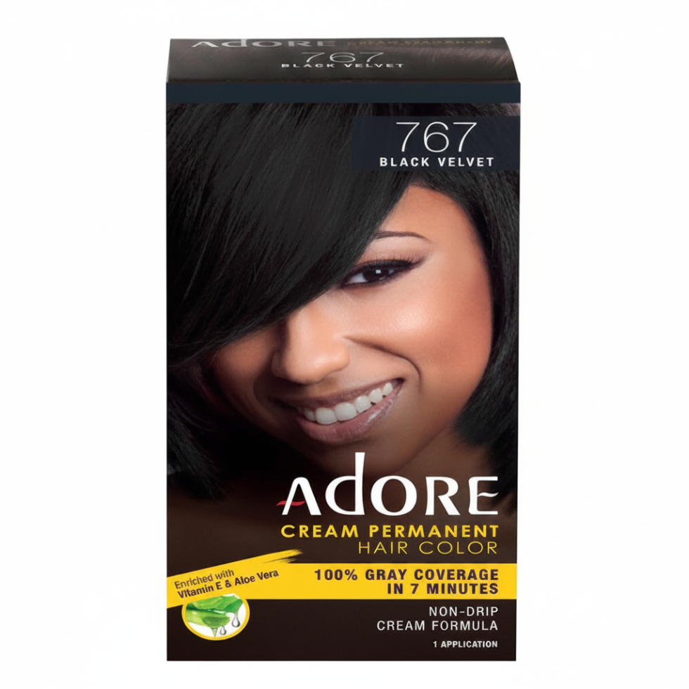 adore black velvet cream permanent hair color deep black gray coverage long lasting shiny hair dye product