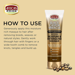 African Pride Black Castor Miracle Moisture & Detangling Masque 227g- Hydrate & Soften