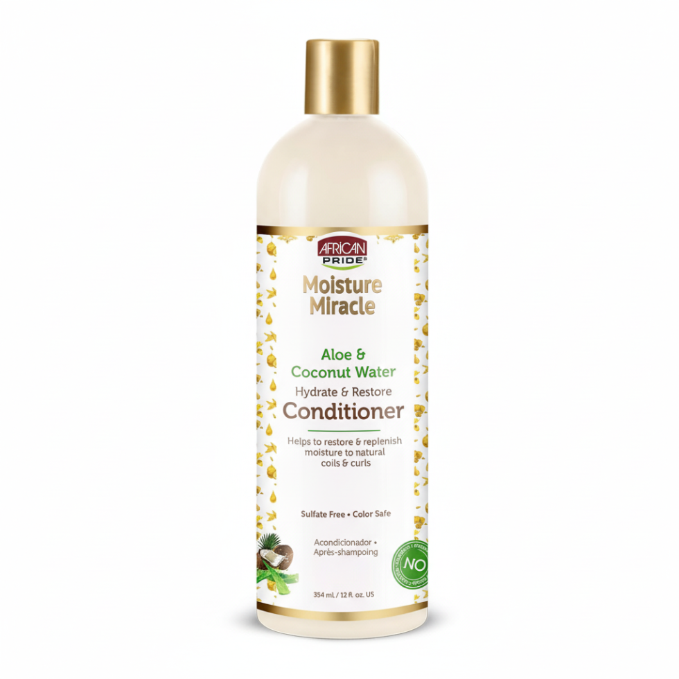 African Pride Aloe Coconut Water Conditioner 12oz for hydration detangling breakage support and shine