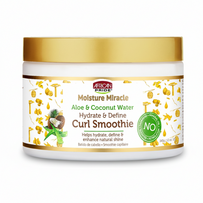 African Pride Aloe Coconut Water Curl Smoothie 12oz for hydration curl definition frizz control and shine
