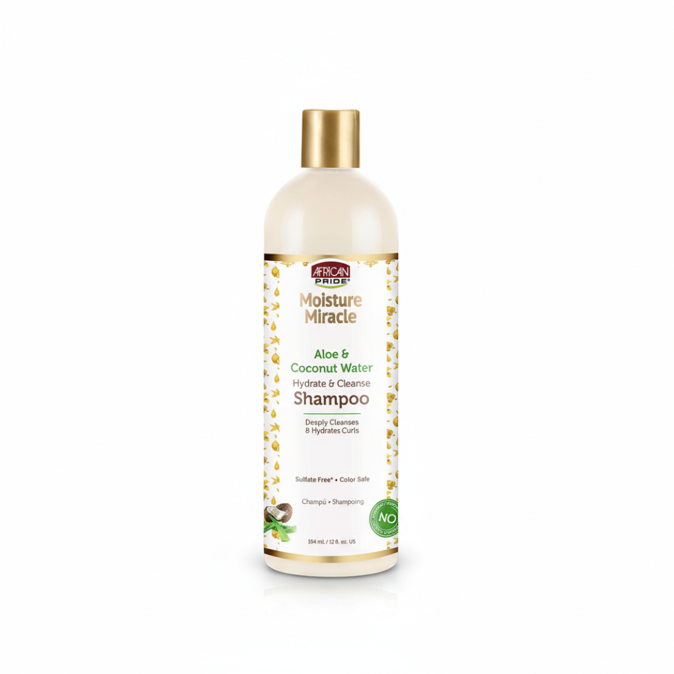 African Pride Aloe Coconut Water Shampoo 12oz hydrating cleanser for curls coils moisture and buildup removal