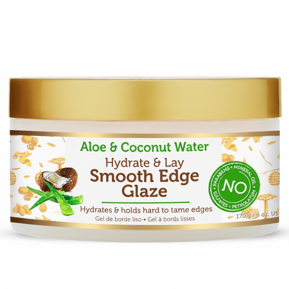 African Pride Aloe Coconut Water Smooth Edge Glaze 6oz non flaking edge control for hold shine and frizz control