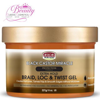 African Pride Black Castor Miracle  Braid LOC & Twist Gel 227g- Smooth & Shine