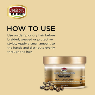 African Pride Black Castor Miracle Prep &Leave-In Moisture Butter 227g- Hydrate & Strengthen Hair