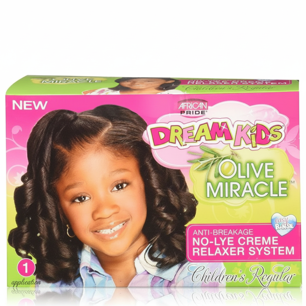 African Pride Dream Kids olive miracle no lye creme relaxer system children regular 1 application for smooth and manageable hair care