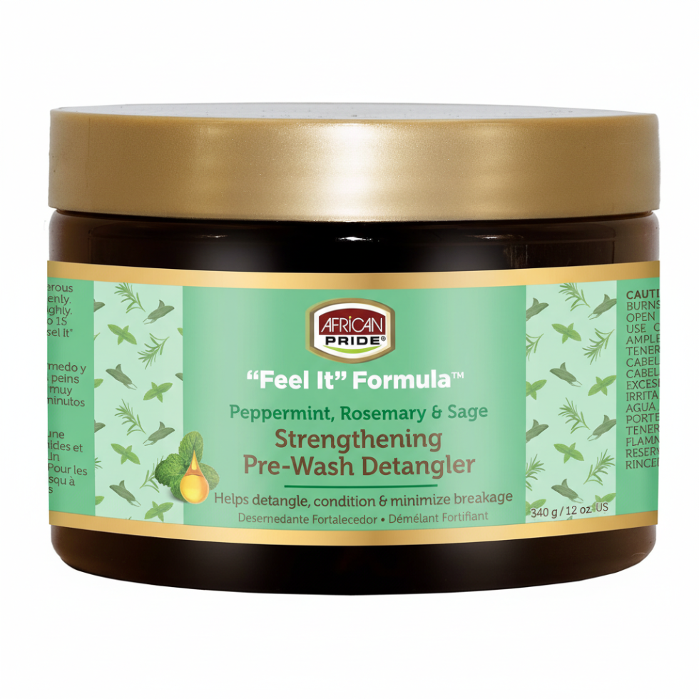 African Pride Feel It Formula Strengthening Pre Wash Detangler 12oz for slip detangling and breakage reduction