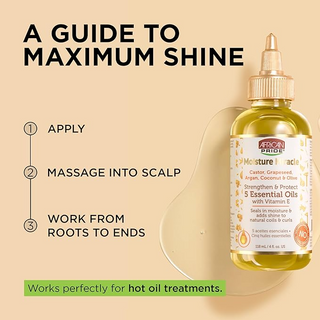 African Pride Moisture Miracle Strengthen & Protect 5 Essential Oils With Vitamin 4oz- Shine, Protection, and Growth- Argan, Castor, Grapeseed, Coconut, and Olive Oil