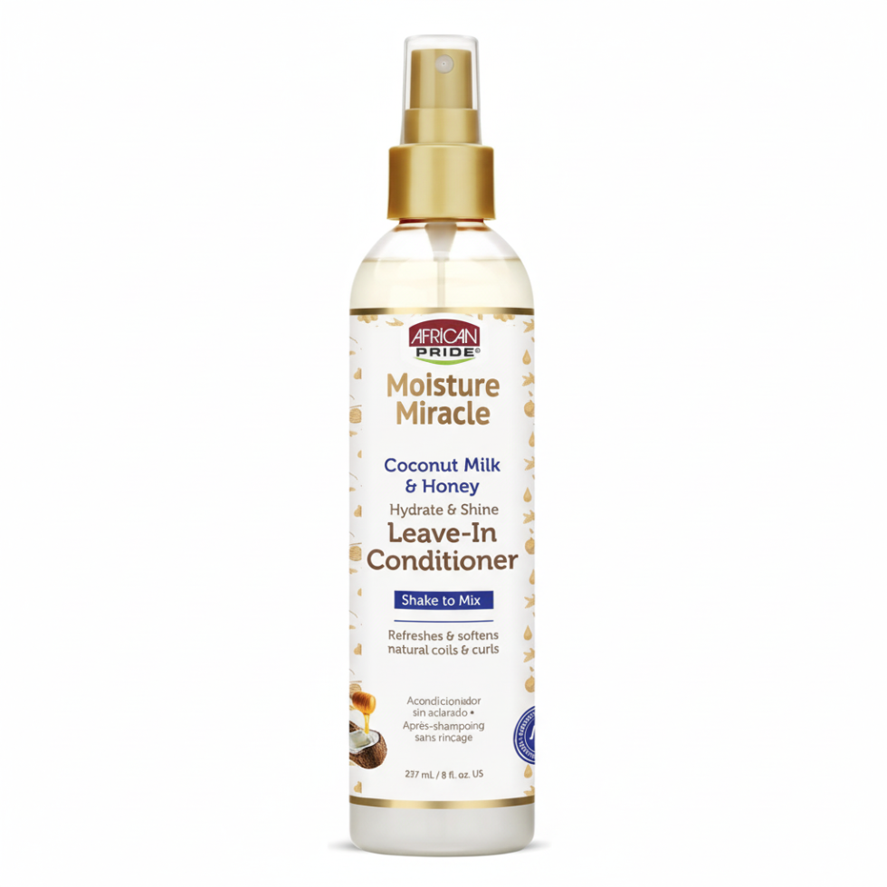 African Pride coconut milk honey leave in conditioner for hydrated shiny soft frizz-free healthy-looking hair