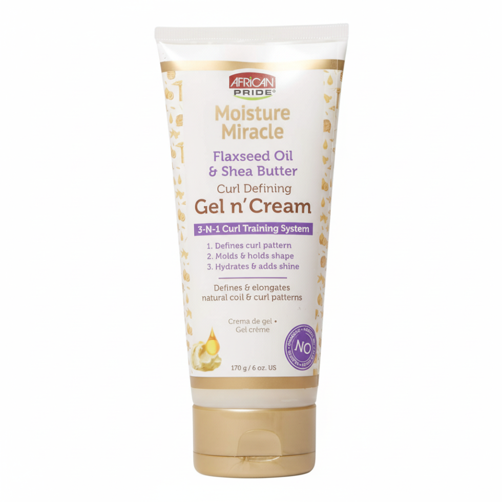 African Pride moisture miracle gel n cream for hydrated defined frizz-free soft shiny healthy-looking natural curls