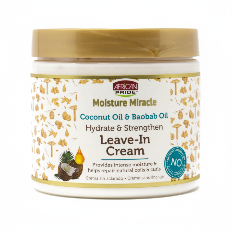 African Pride coconut baobab leave in cream for hydrated strengthened soft frizz-free healthy-looking hair