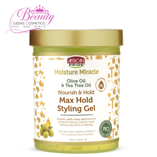 African Pride Moisture Miracle Olive Oil & Tea Tree Oil Max Hold Styling Gel | 18oz | Define & Shine