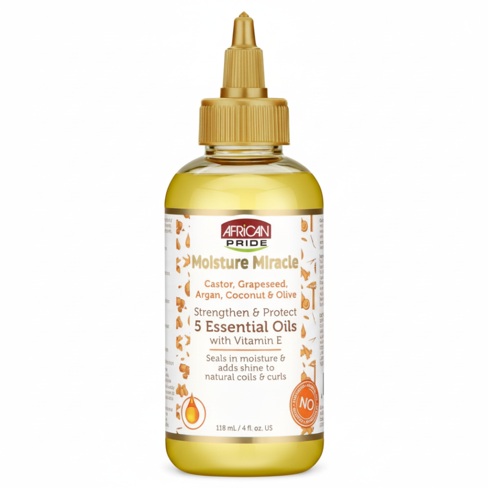 African Pride 5 essential oils with vitamin for nourished strengthened shiny protected healthy-looking hair