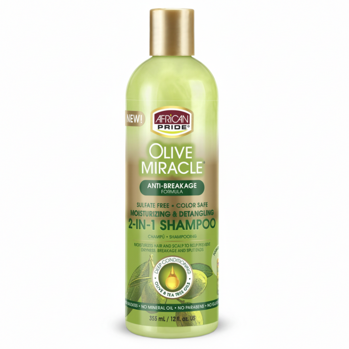African Pride Olive Miracle 2-in-1 Shampoo 355ml | Moisturize & Detangle Cleanser