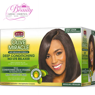African Pride Olive Miracle Deep Conditioning Anti Breakage No Lye Relaxer Super Formula - One Complete Application