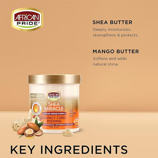 African Pride Shea Miracle Bouncy Curls Pudding 15oz- Define Curls, Tame Frizz & Add Shine