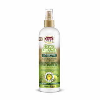 African Pride Olive Miracle 7 in 1 leave in moisture restore curl refresher for hydrated defined frizz-free shiny soft natural curls