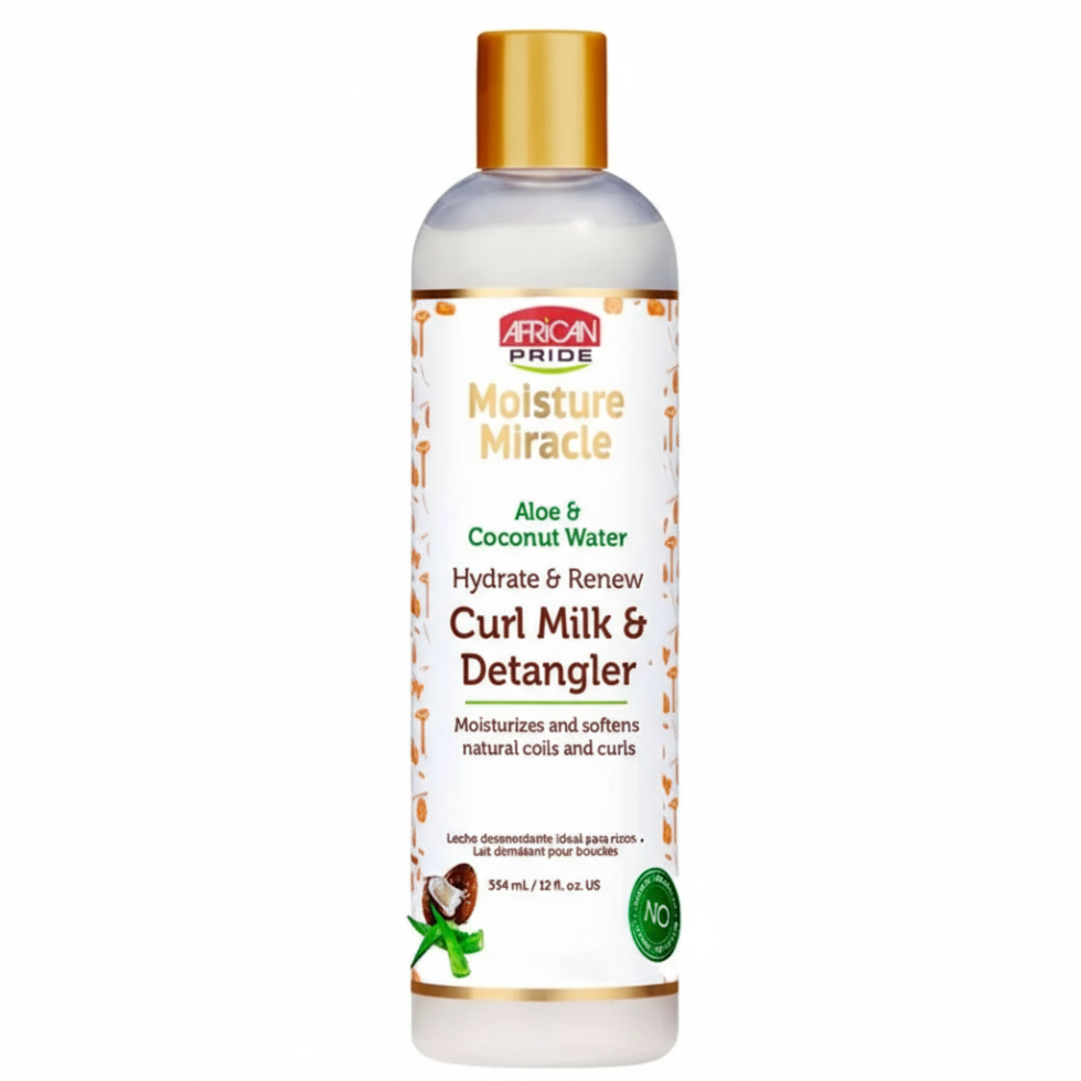 African Pride aloe coconut water curl milk detangler for hydrated defined soft frizz-free healthy-looking natural curls