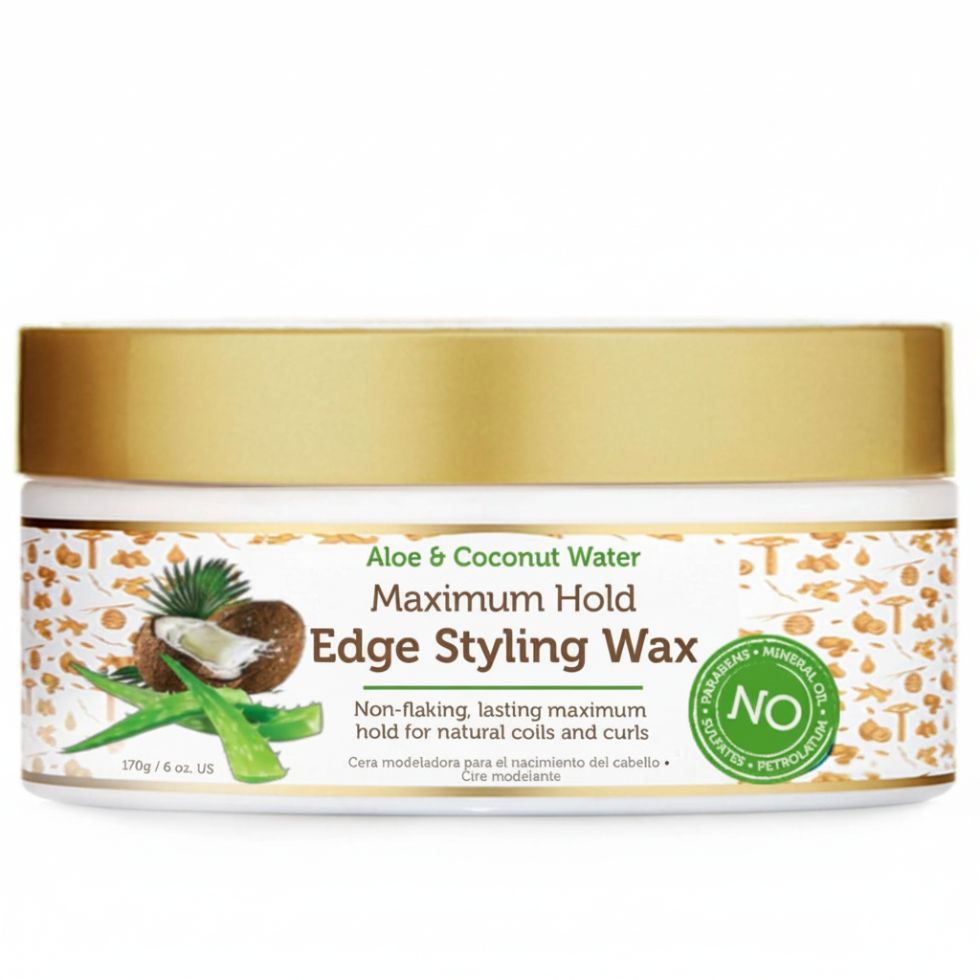 African Pride aloe coconut water maximum hold edge styling wax for smooth sleek frizz-free shiny defined edges