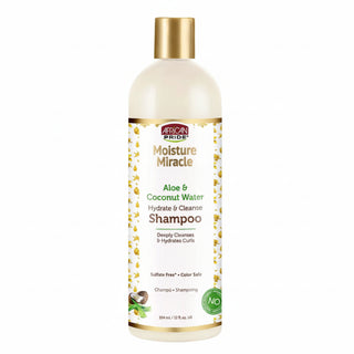 African Pride aloe coconut water moisture shampoo for clean hydrated soft healthy-looking manageable hair