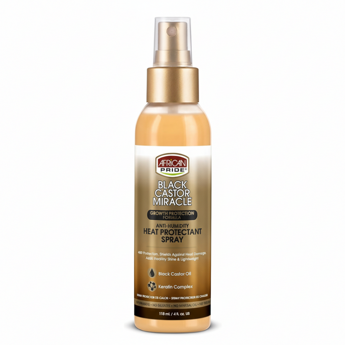 African Pride Black Castor Heat Protectant Spray 118ml | Strengthen & Shield Hair Spray
