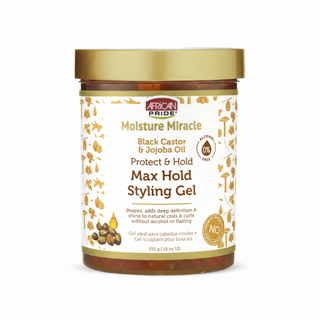 African Pride Black Castor Jojoba Max Hold Styling Gel 510g for curl definition shine frizz control and hold