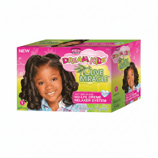 African Pride Dream Kids olive miracle no lye creme relaxer system gentle nourishing 1 application for smooth kids hair care