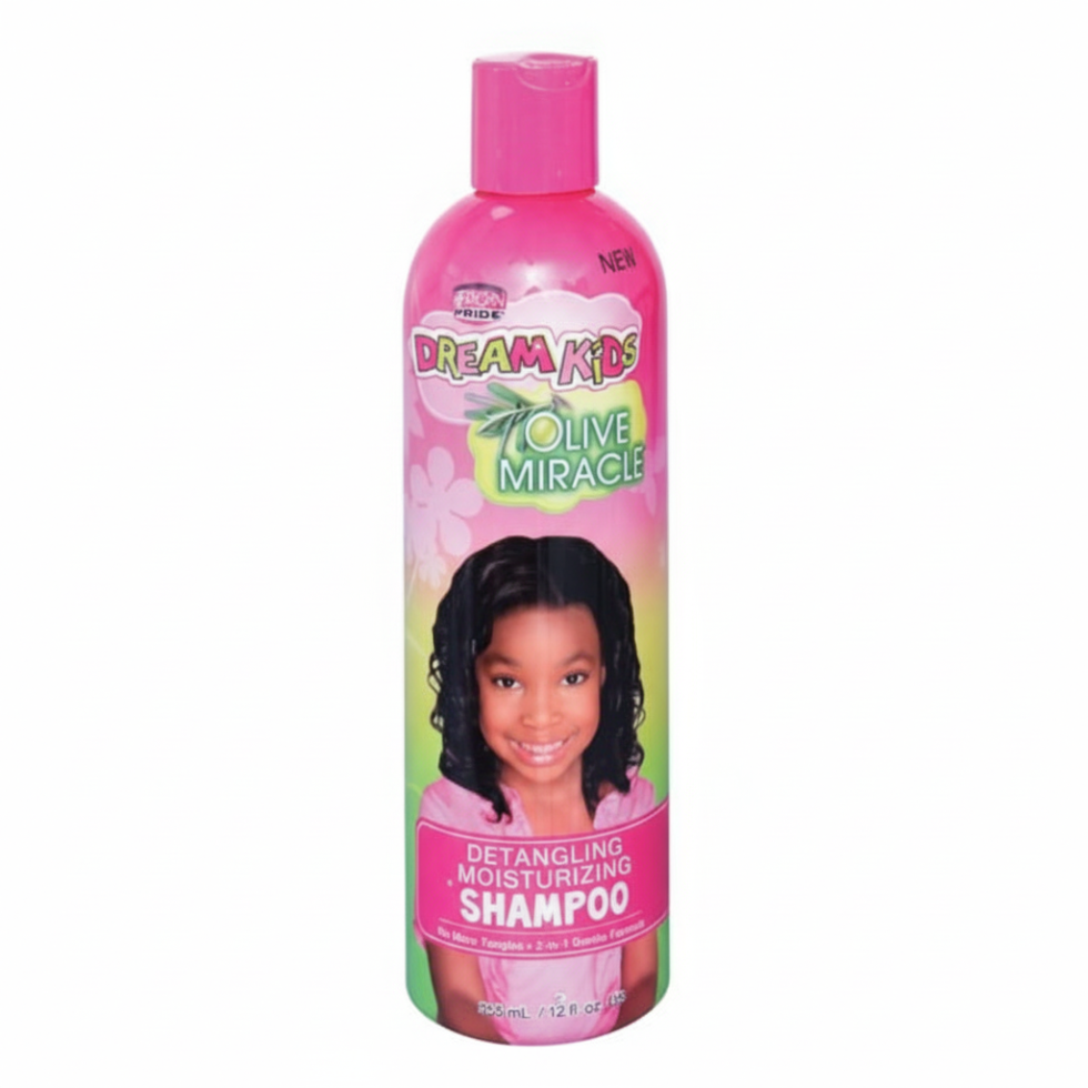 African Pride Dream Kids olive miracle detangling moisturizing shampoo 12oz for gentle cleanse and tangle free kids hair care