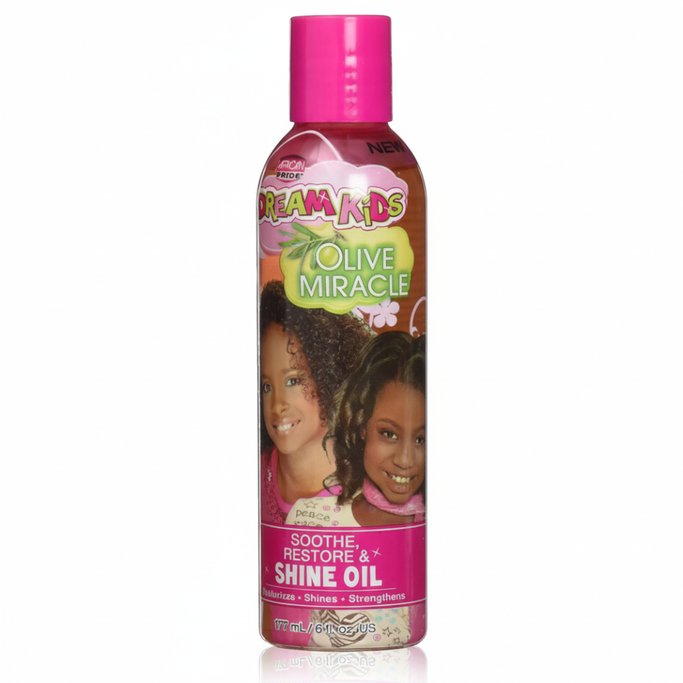 African Pride Dream Kids olive miracle soothe and restore shine oil 177ml for moisturizing soft and shiny kids hair care